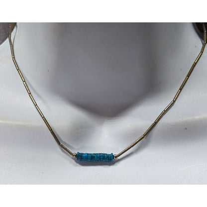 Vintage Native Liquid Silver And Turquoise Beaded Necklace