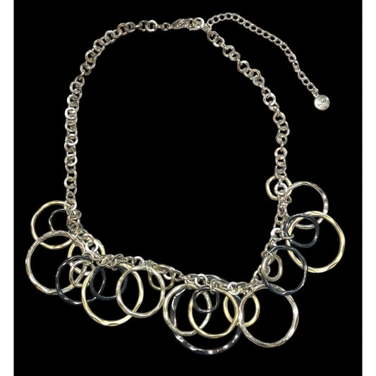 Alfani Multi-Tone Hammered Circle Link Charm Necklace