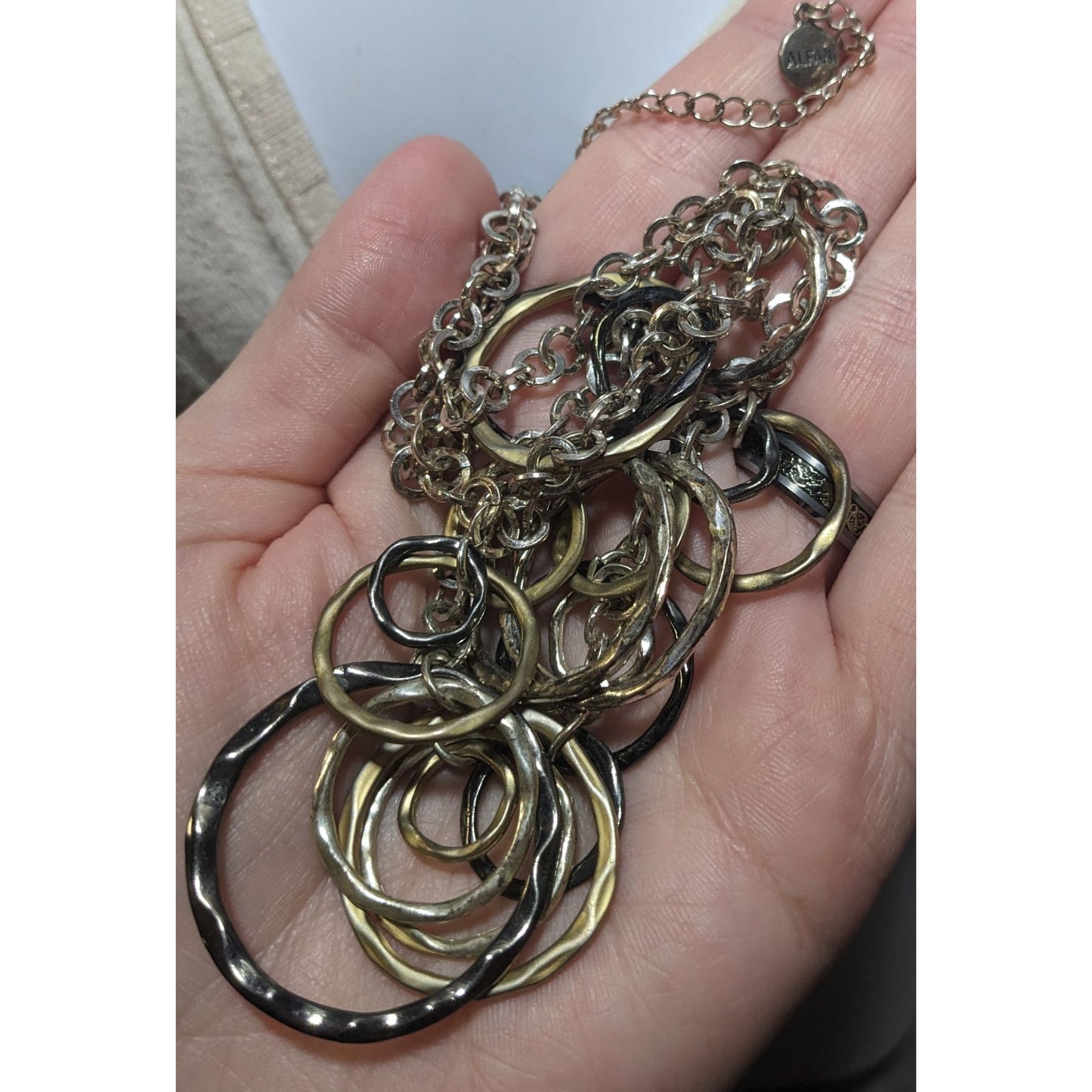 Alfani Multi-Tone Hammered Circle Link Charm Necklace