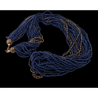 Vintage Multistrand Navy Glass And Bronze Beaded Necklace