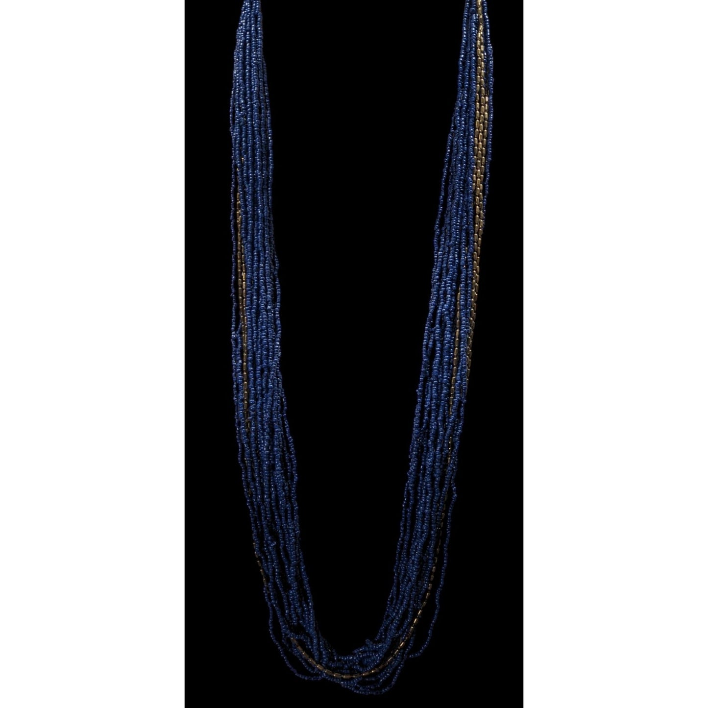 Vintage Multistrand Navy Glass And Bronze Beaded Necklace