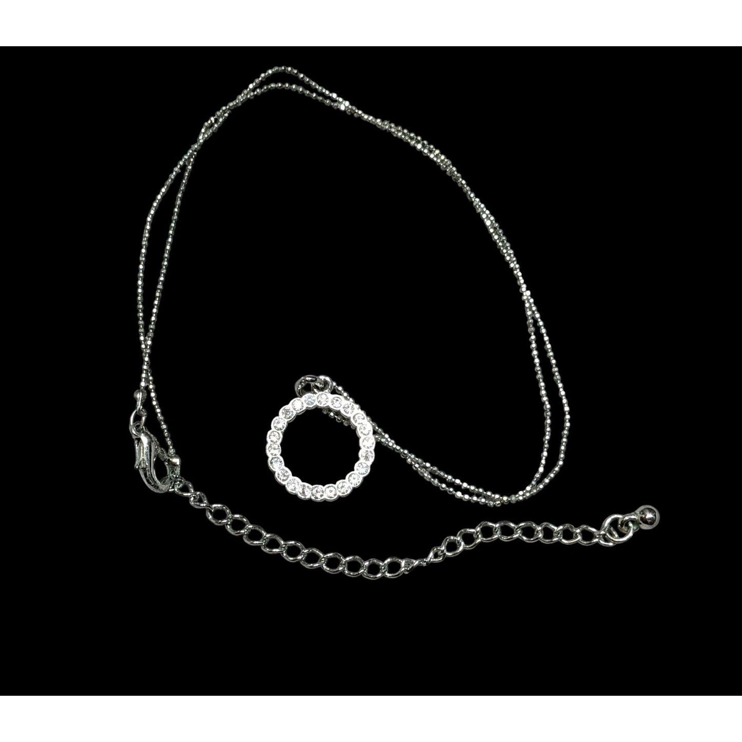 Geometric Glam Silver Tone Round Pendant Necklace With Clear Crystal Accents