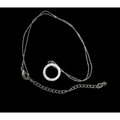Geometric Glam Silver Tone Round Pendant Necklace With Clear Crystal Accents