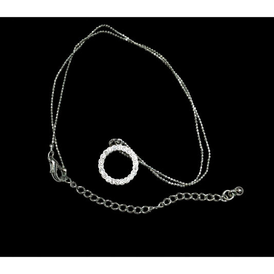 Geometric Glam Silver Tone Round Pendant Necklace With Clear Crystal Accents