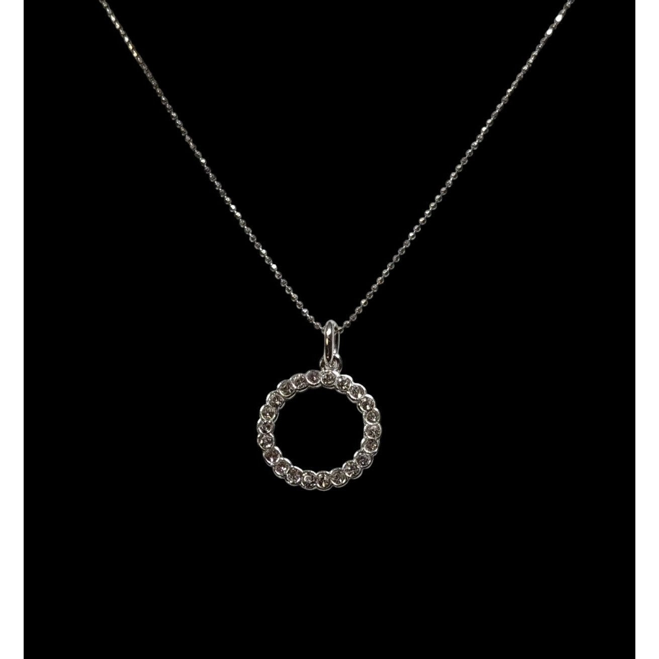 Geometric Glam Silver Tone Round Pendant Necklace With Clear Crystal Accents