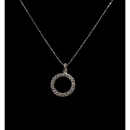 Geometric Glam Silver Tone Round Pendant Necklace With Clear Crystal Accents
