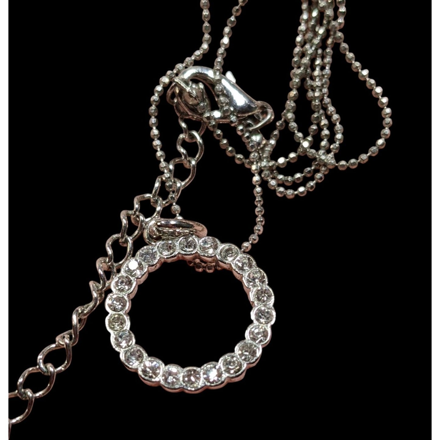 Geometric Glam Silver Tone Round Pendant Necklace With Clear Crystal Accents