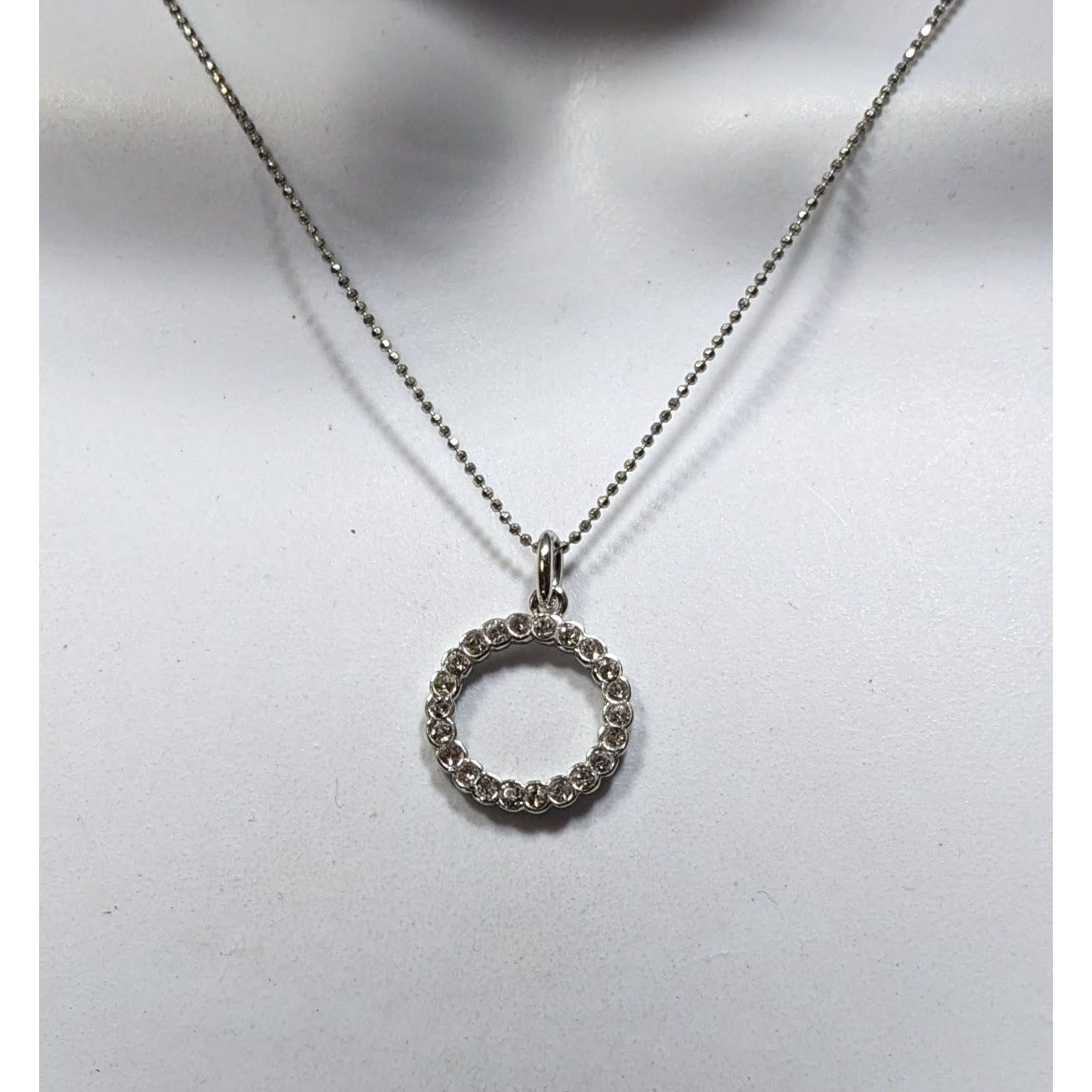 Geometric Glam Silver Tone Round Pendant Necklace With Clear Crystal Accents