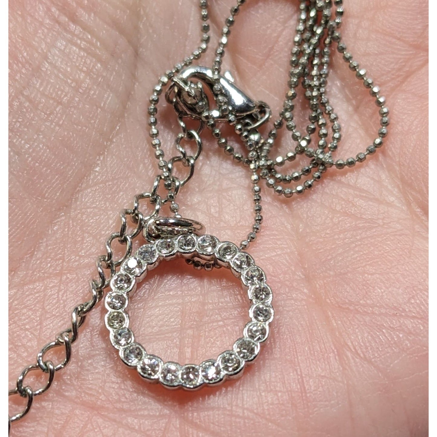 Geometric Glam Silver Tone Round Pendant Necklace With Clear Crystal Accents