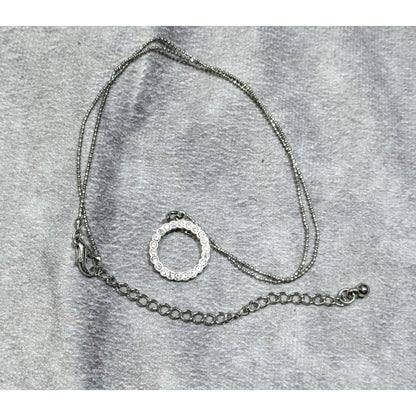 Geometric Glam Silver Tone Round Pendant Necklace With Clear Crystal Accents