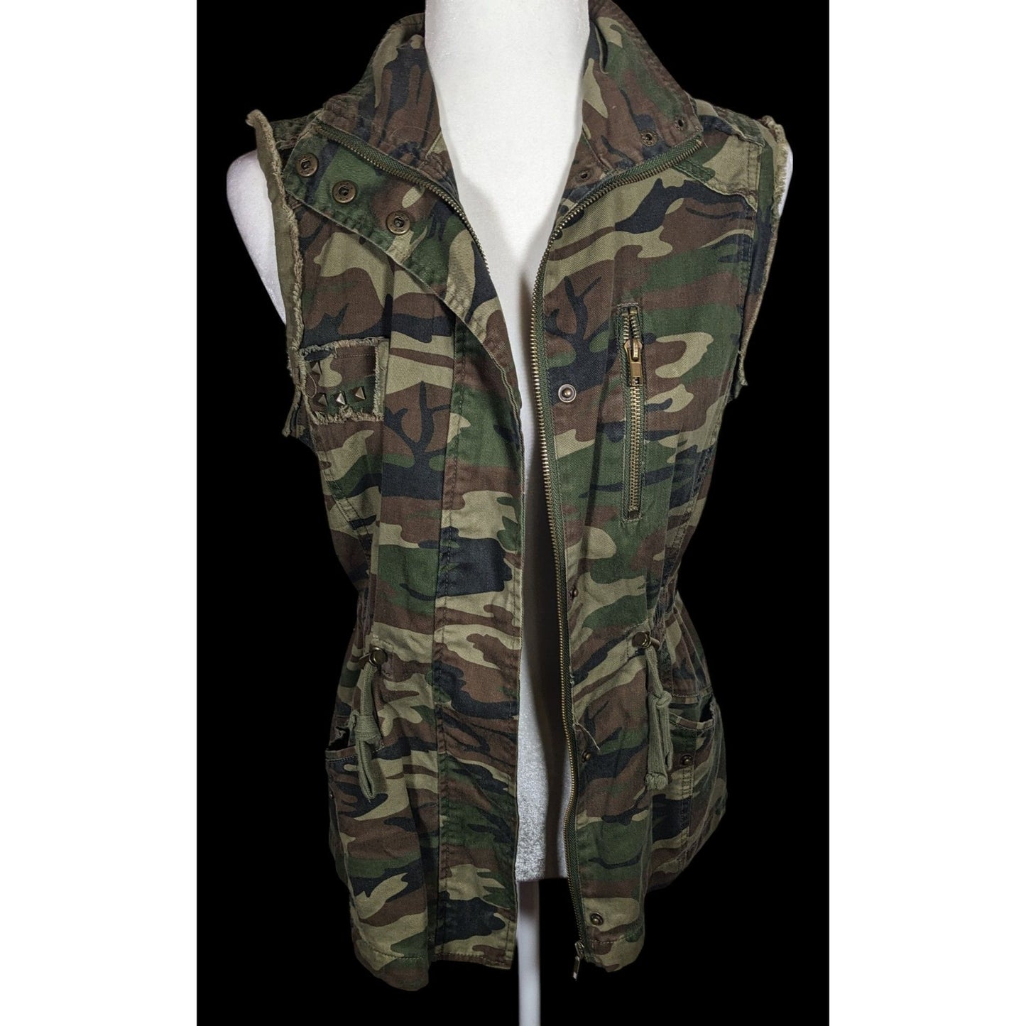 Anthropologie White Crow Camo Studded Utility Vest With Drawstring Waist
