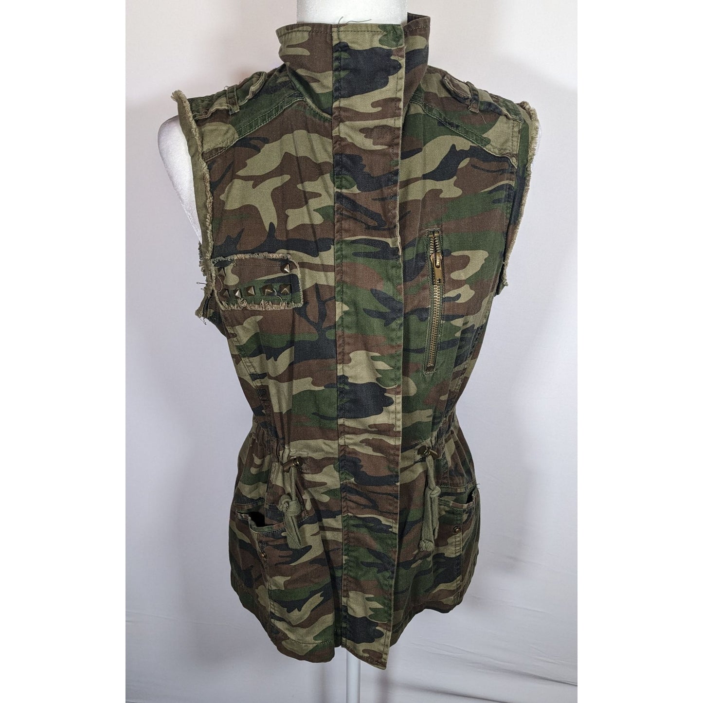 Anthropologie White Crow Camo Studded Utility Vest With Drawstring Waist