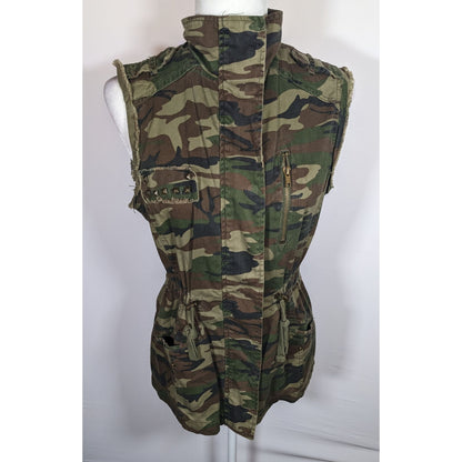 Anthropologie White Crow Camo Studded Utility Vest With Drawstring Waist