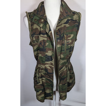 Anthropologie White Crow Camo Studded Utility Vest With Drawstring Waist