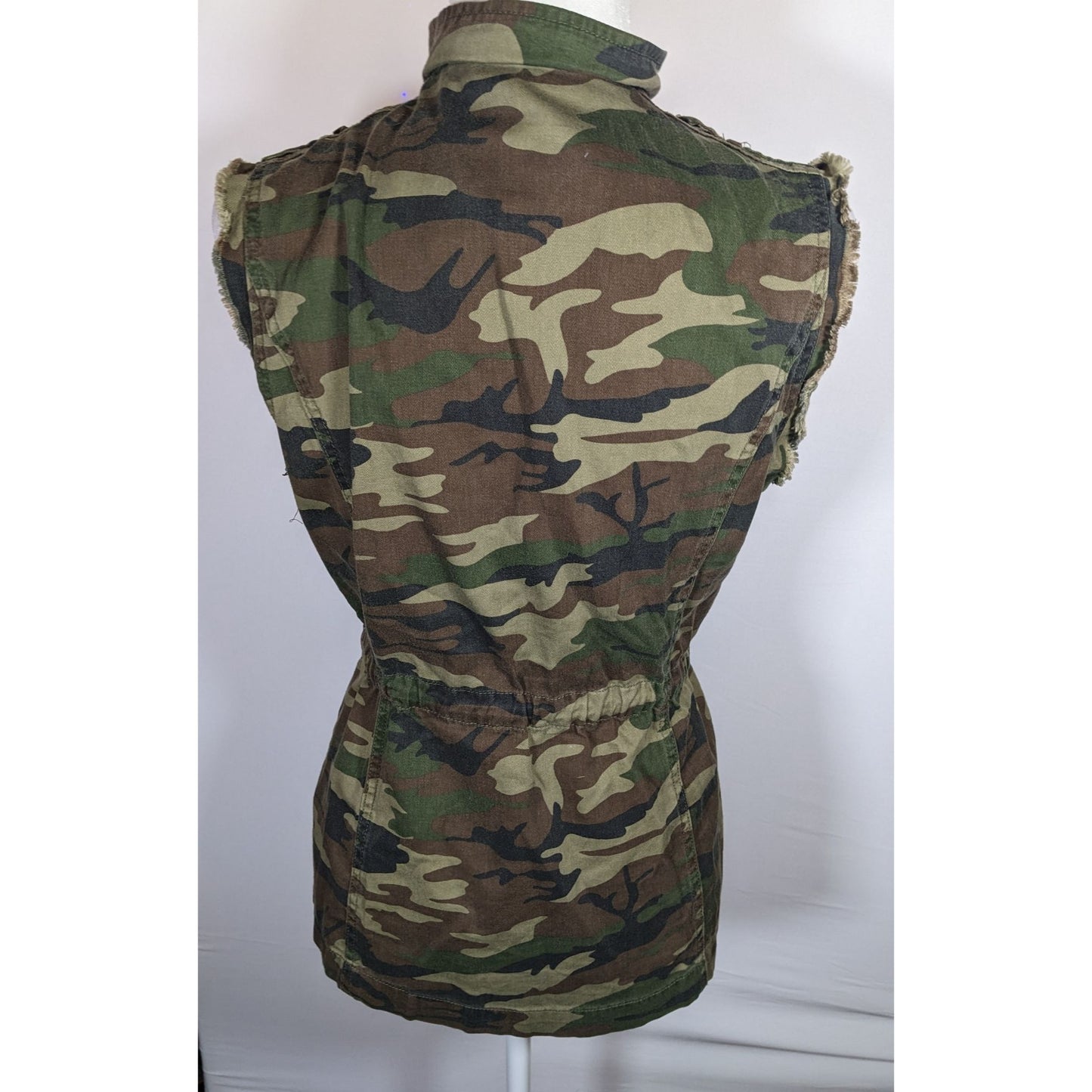 Anthropologie White Crow Camo Studded Utility Vest With Drawstring Waist