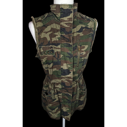 Anthropologie White Crow Camo Studded Utility Vest With Drawstring Waist