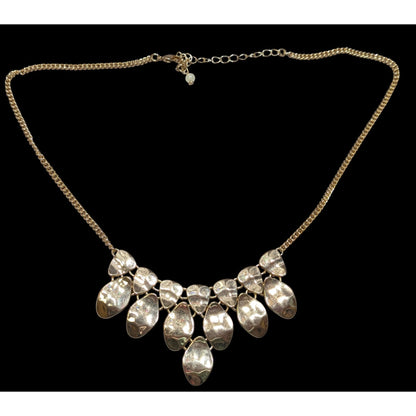 Waterfall Bib Necklace Gold Tone With Hammered Metal Teardrop Charms & Adjustable Chain