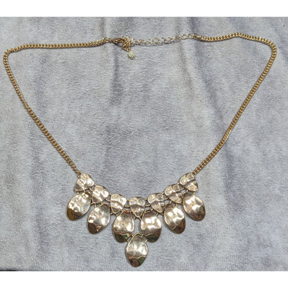 Waterfall Bib Necklace Gold Tone With Hammered Metal Teardrop Charms & Adjustable Chain