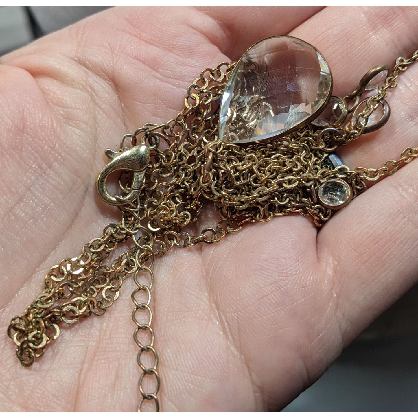 Whimsical Cluster Charm Pendant Necklace With Teardrop Gems