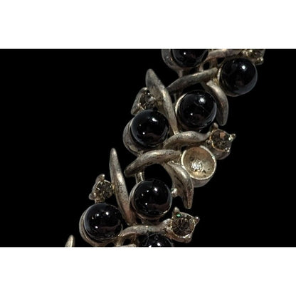 Vintage Black Gem And Rhinestone Studded Silver Tone Necklace