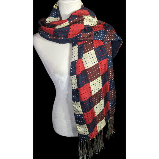 J.Press Silk Patchwork Scarf Made In USA Multicolor Polka Dot