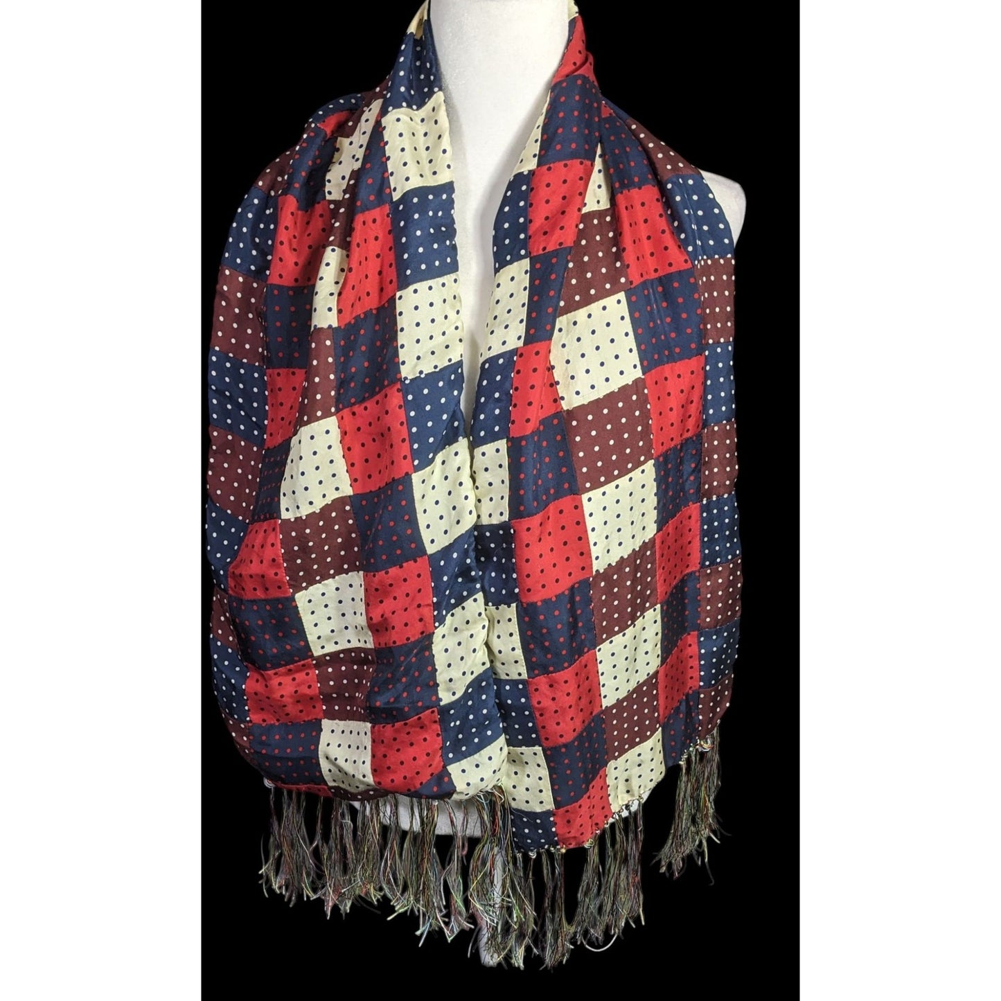 J.Press Silk Patchwork Scarf Made In USA Multicolor Polka Dot
