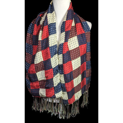 J.Press Silk Patchwork Scarf Made In USA Multicolor Polka Dot