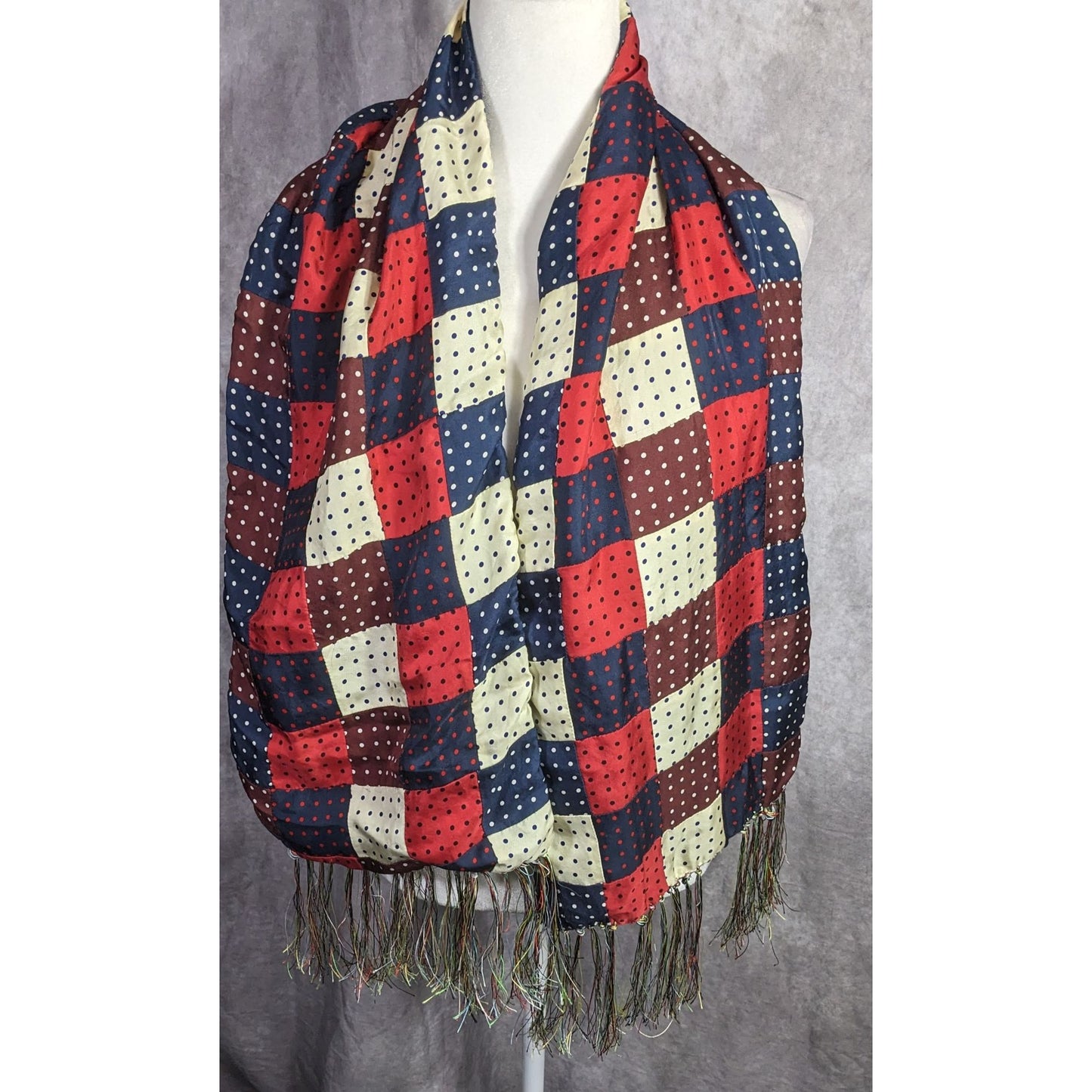 J.Press Silk Patchwork Scarf Made In USA Multicolor Polka Dot