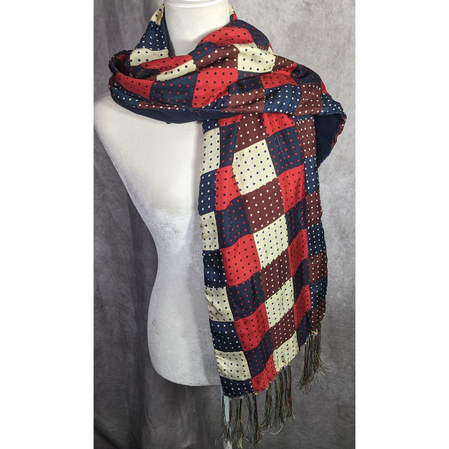 J.Press Silk Patchwork Scarf Made In USA Multicolor Polka Dot
