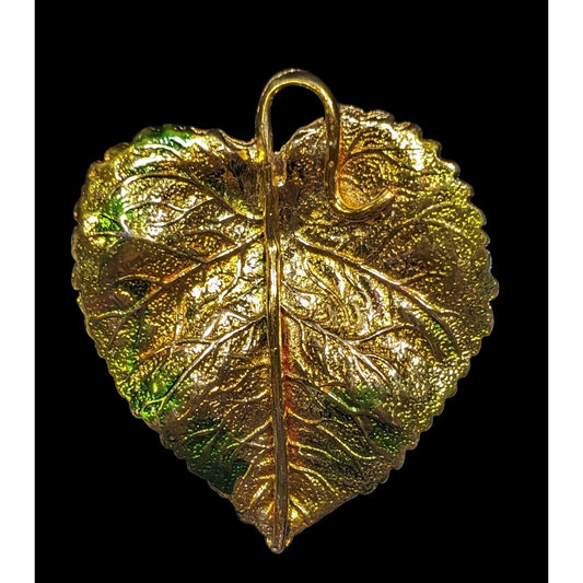 Vintage Cottagecore Green And Gold Tone Aspen Leaf Brooch