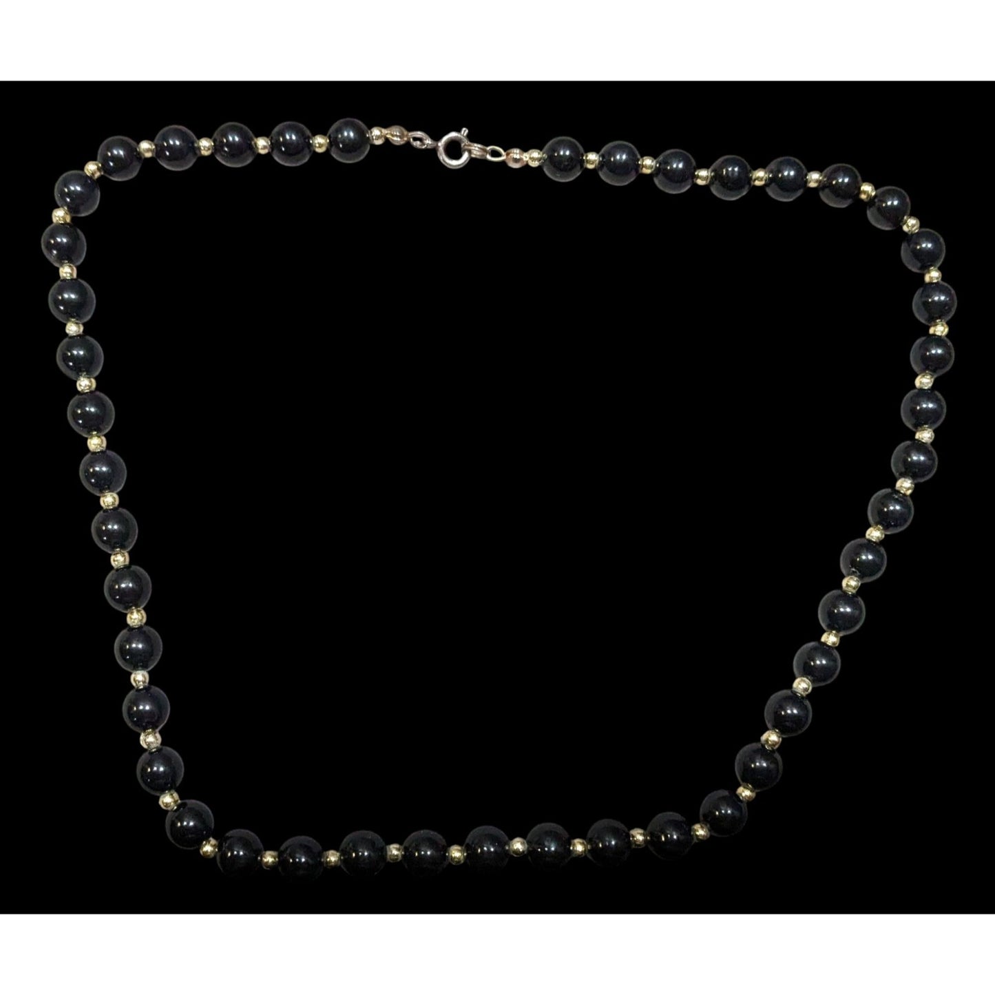 Vintage Classic Black And Gold Tone Alternating Beaded Necklace