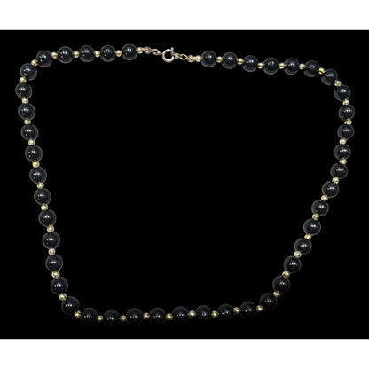 Vintage Classic Black And Gold Tone Alternating Beaded Necklace