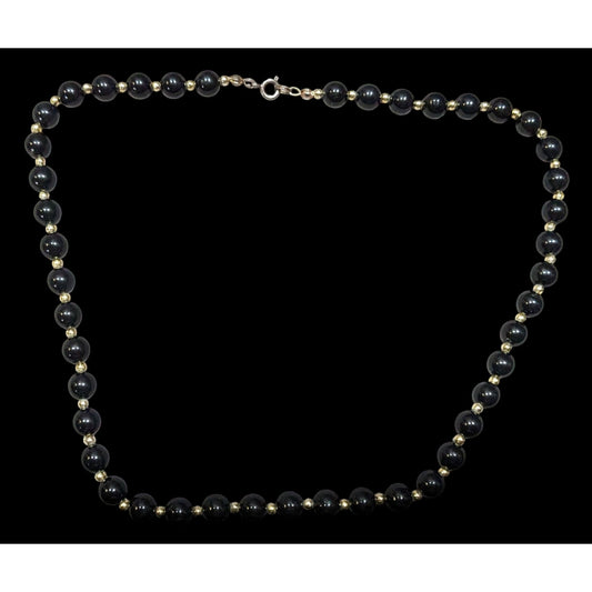 Vintage Classic Black And Gold Tone Alternating Beaded Necklace