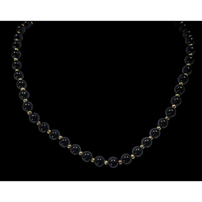 Vintage Classic Black And Gold Tone Alternating Beaded Necklace