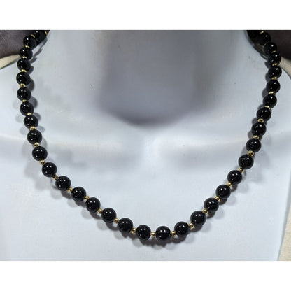 Vintage Classic Black And Gold Tone Alternating Beaded Necklace