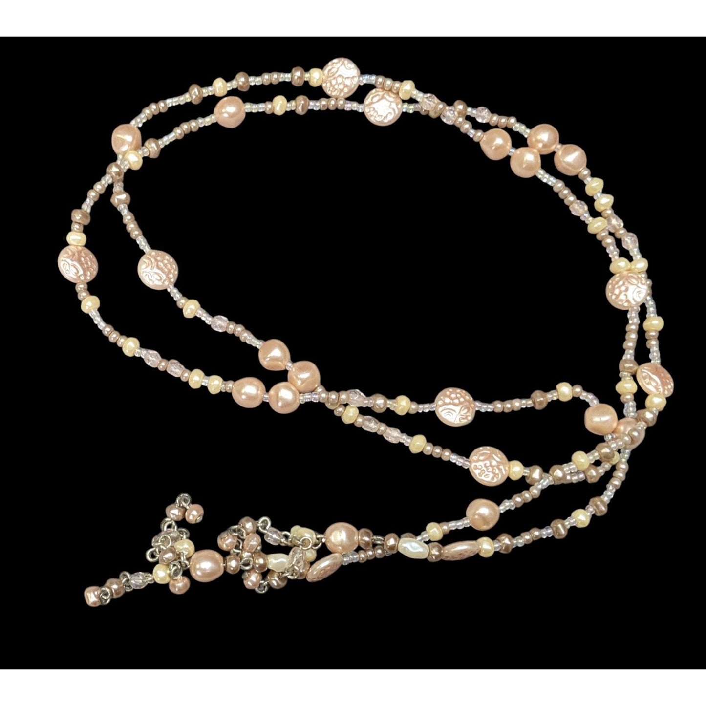 Elegant Faux Pearl Beaded Cream Wrap Necklace
