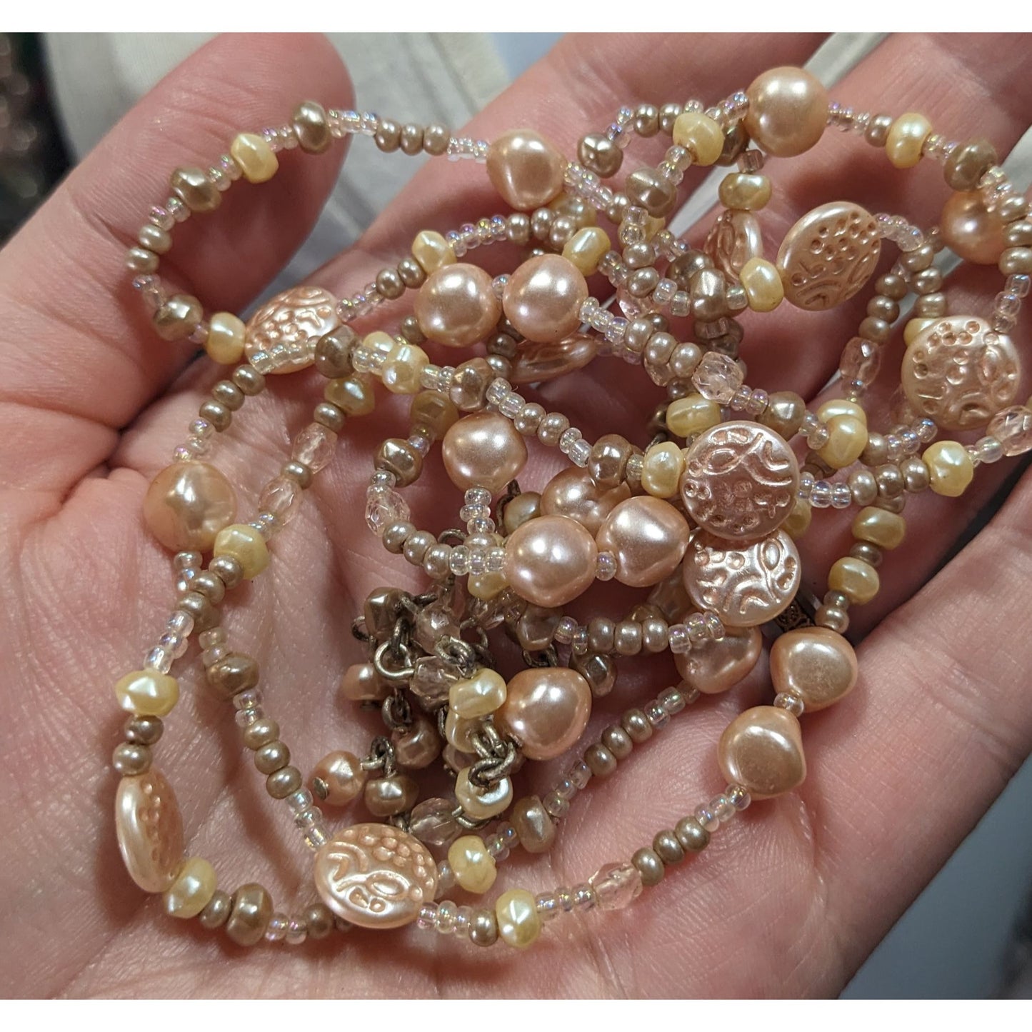 Elegant Faux Pearl Beaded Cream Wrap Necklace
