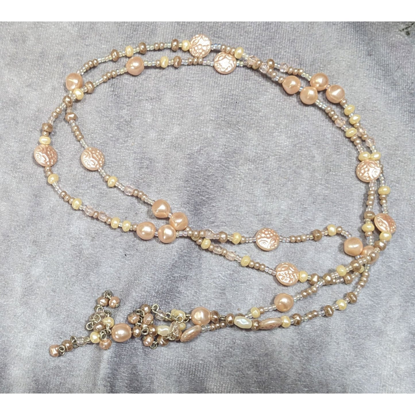 Elegant Faux Pearl Beaded Cream Wrap Necklace