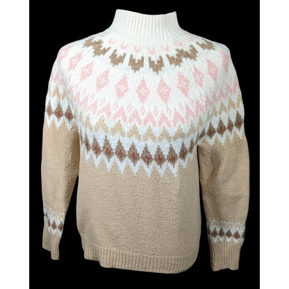 Rachel Zoe Retro White Pink And Tan Pullover Sweater Size XS
