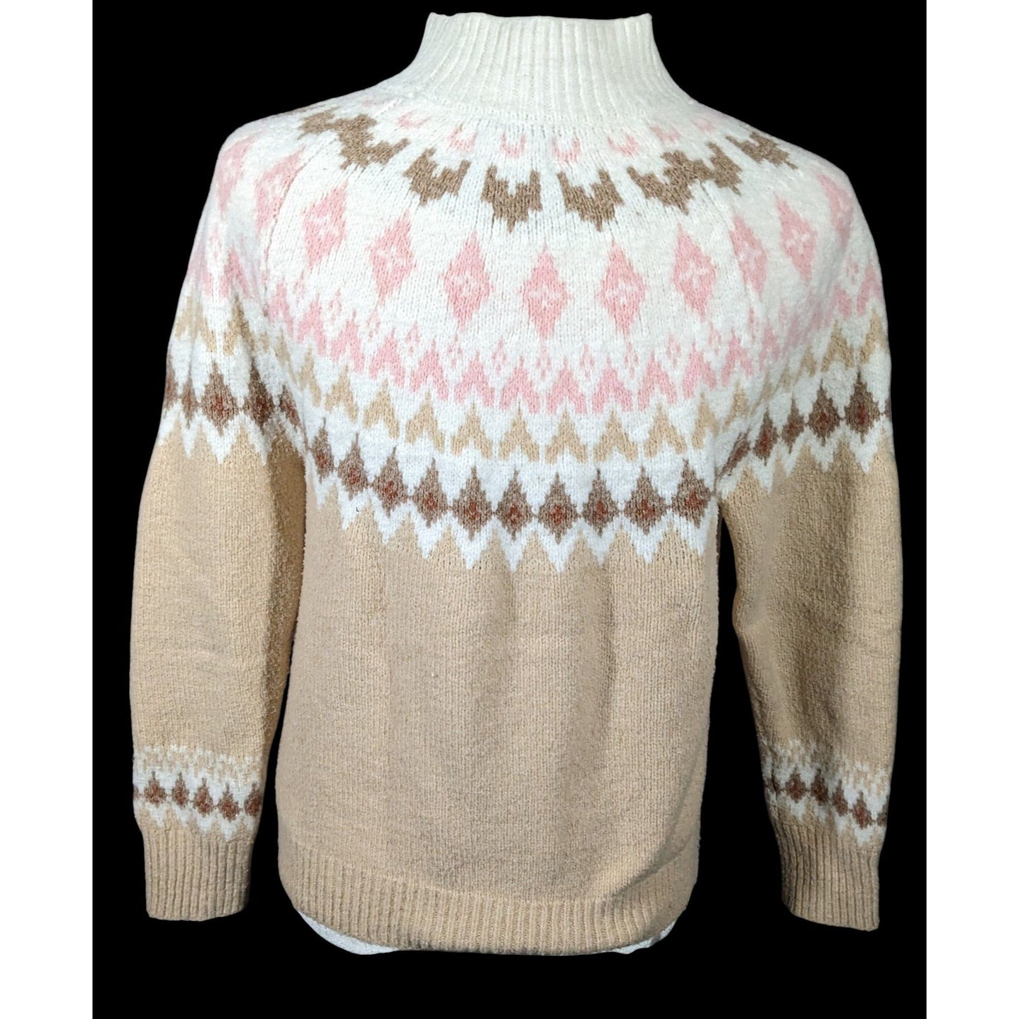 Rachel Zoe Retro White Pink And Tan Pullover Sweater Size XS