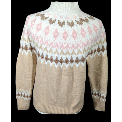 Rachel Zoe Retro White Pink And Tan Pullover Sweater Size XS