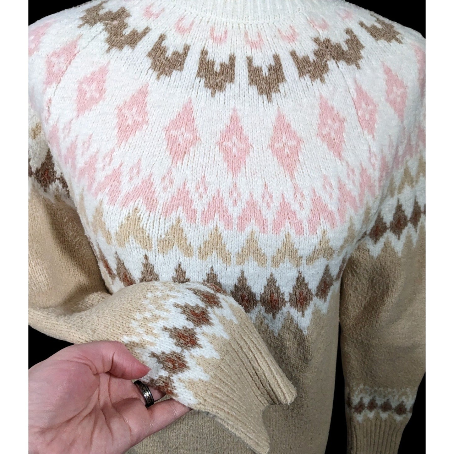 Rachel Zoe Retro White Pink And Tan Pullover Sweater Size XS