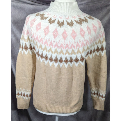 Rachel Zoe Retro White Pink And Tan Pullover Sweater Size XS
