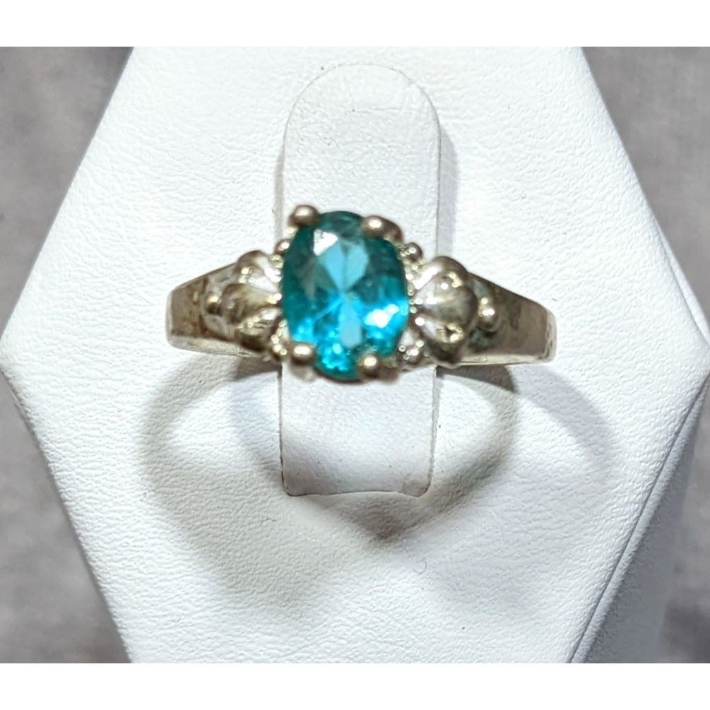Whimsical Sterling Silver Ring With Teal Stone Size 8