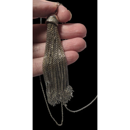 Loft Silver Tone Fine Chain Glitter Tassel Necklace