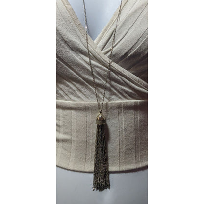 Loft Silver Tone Fine Chain Glitter Tassel Necklace