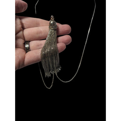 Loft Silver Tone Fine Chain Glitter Tassel Necklace