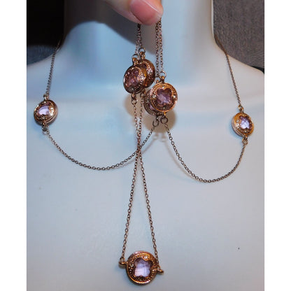 Whimsical Pink Gemmed Rose Gold Tone Statement Necklace