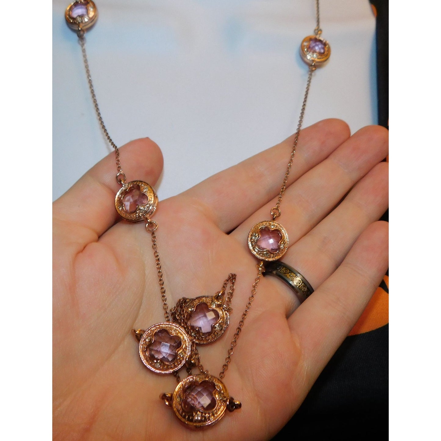 Whimsical Pink Gemmed Rose Gold Tone Statement Necklace