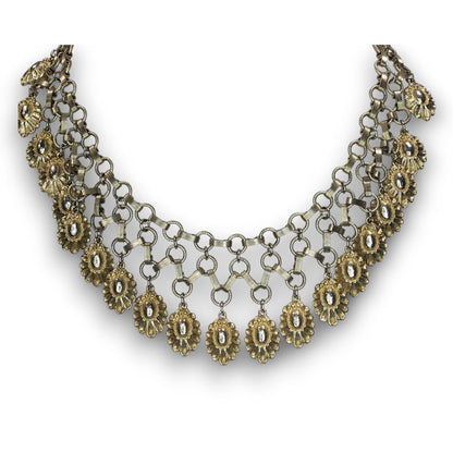 Vintage Boho Floral Metal Gold Silver Tone Bib Necklace 13 Inch